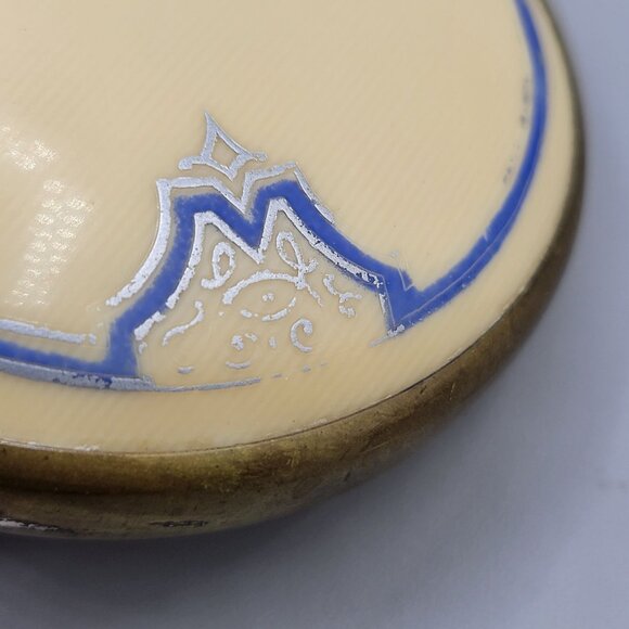 Vanity Jar Art Deco EAPG Clear Glass Celluloid Metal Lid Victorian Dresser Jar - Picture 9 of 10